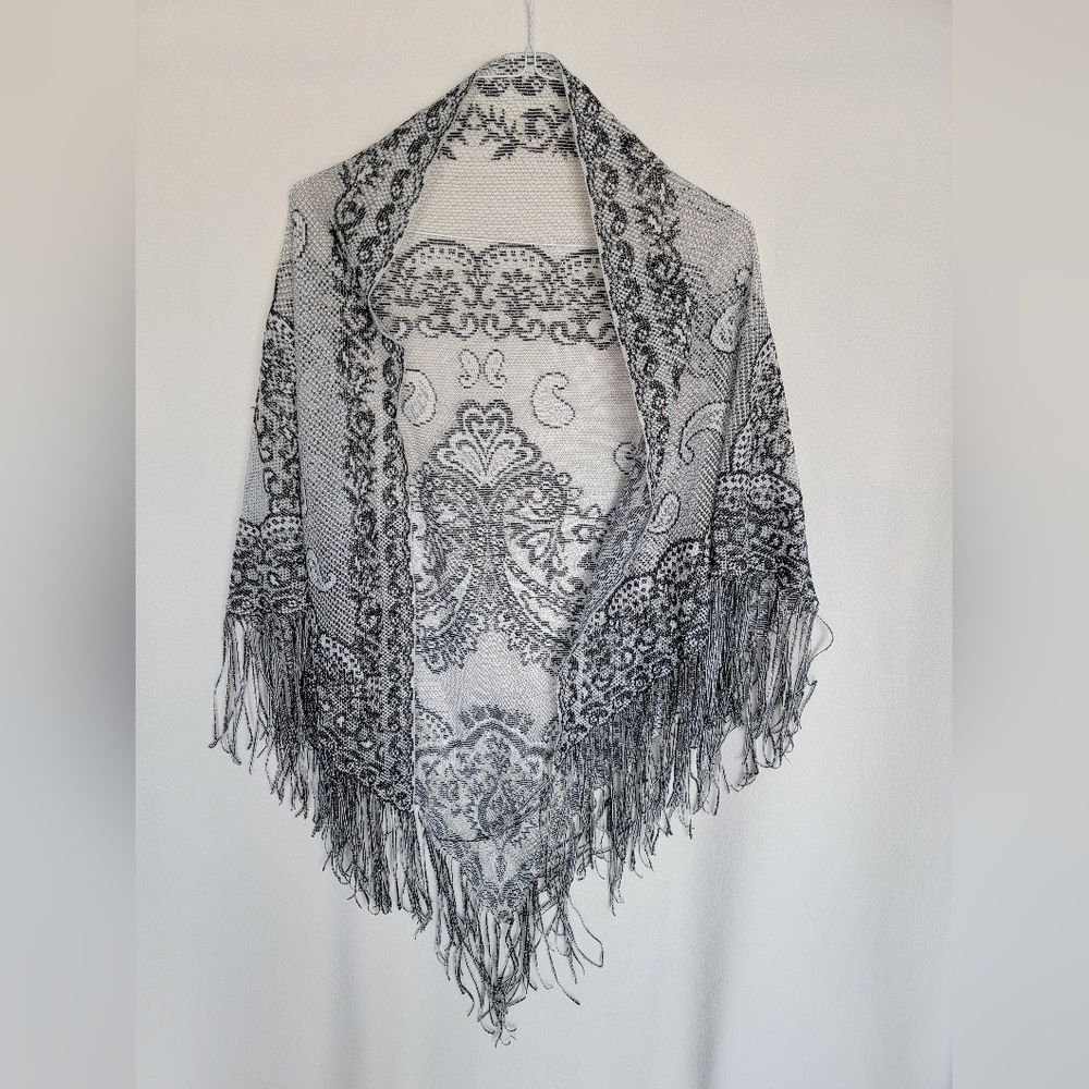 Metallic fringe shawl